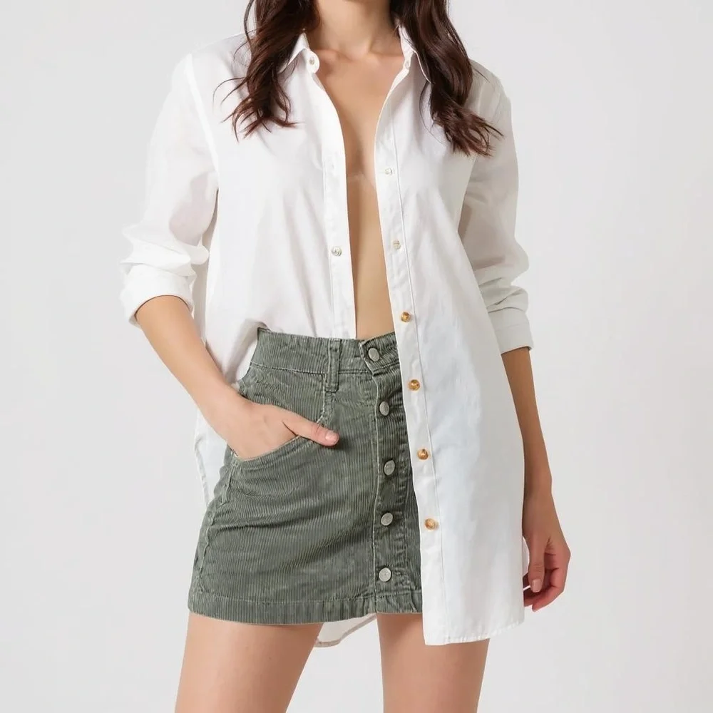 Free People Corduroy Mini Skirt Button Front High Rise Army Green Size 8 NWT - Picture 8 of 8